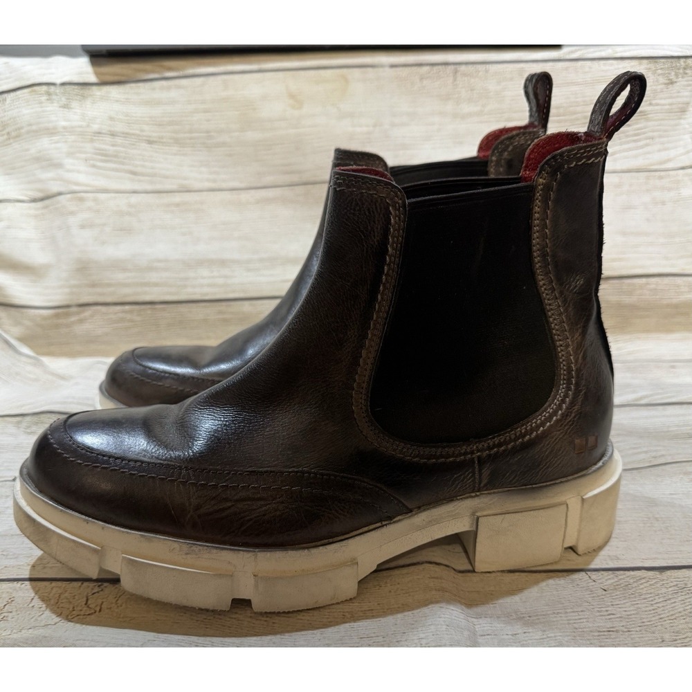Wmns Bed Stu Chelsea Boots Brown Distressed Leather Chunky White Heel Sz 10 - Picture 2 of 9